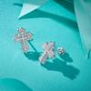 Серьги-крестики с муассанитами, штифты с винтовой застежкой с покрытием из белого золота 14 карат
