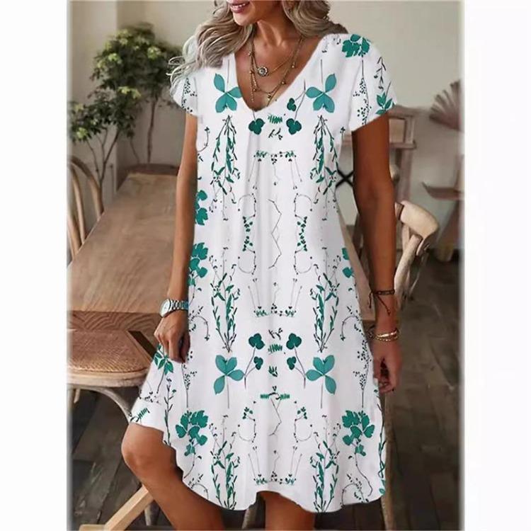 Summer Floral Boho Beach Dress for Women Casual Loose A Line Sundress Short Sleeve V Neck Sexy 3D Print Summer Fashion Dress Femme