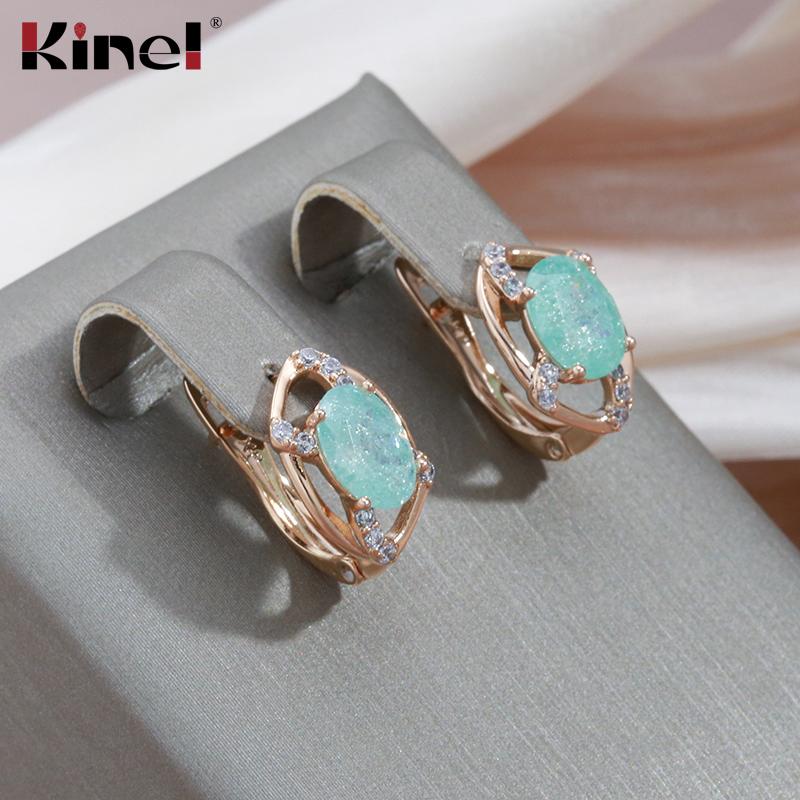 Kinel Water Drop Green Zircon Earrings For Women Rose Gold Color English Earring
