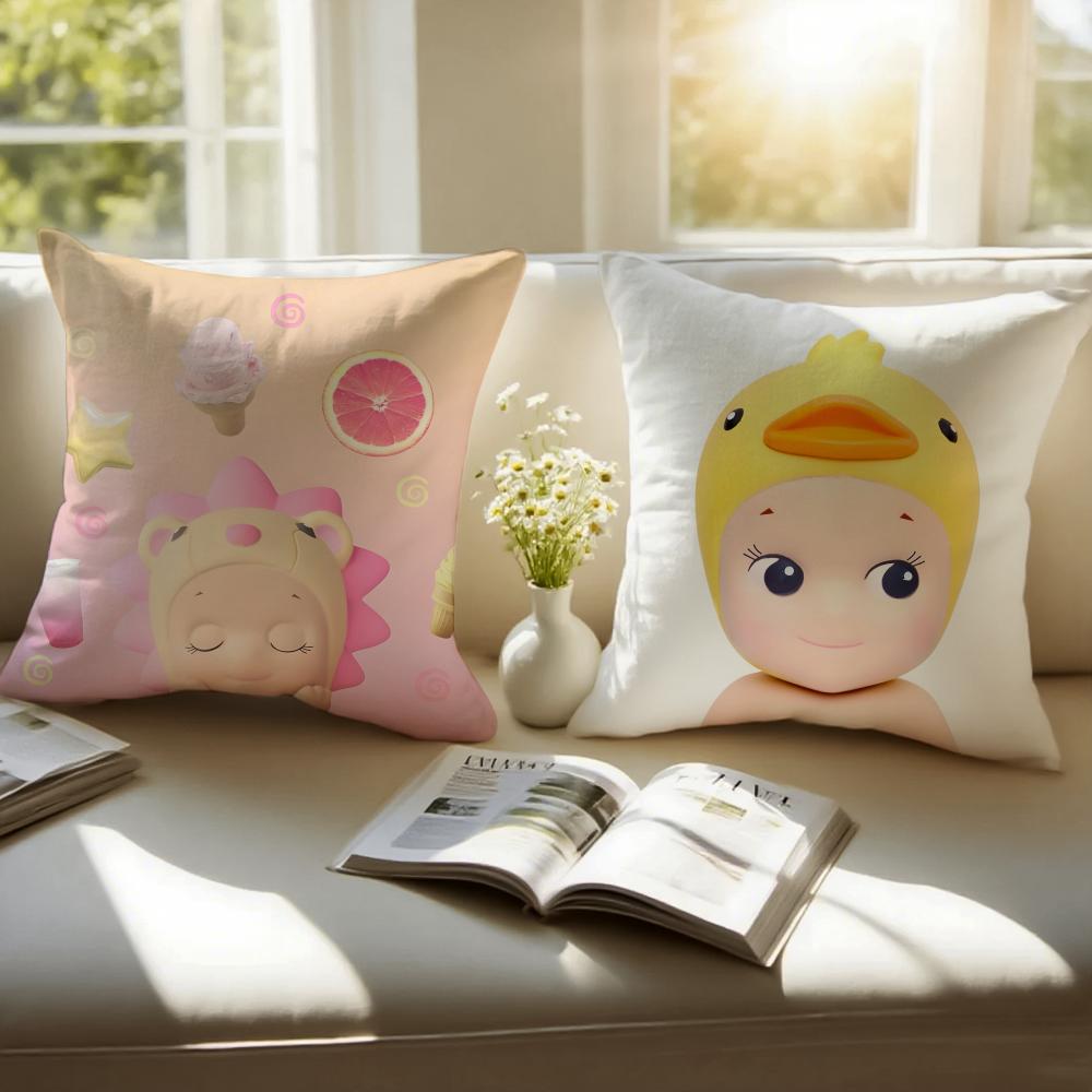 sSonny Angel Pillow Cute Figure Cushion Cover Pillowcase Antidustmite Invisible Zipper Short Plush Sofa Cushion