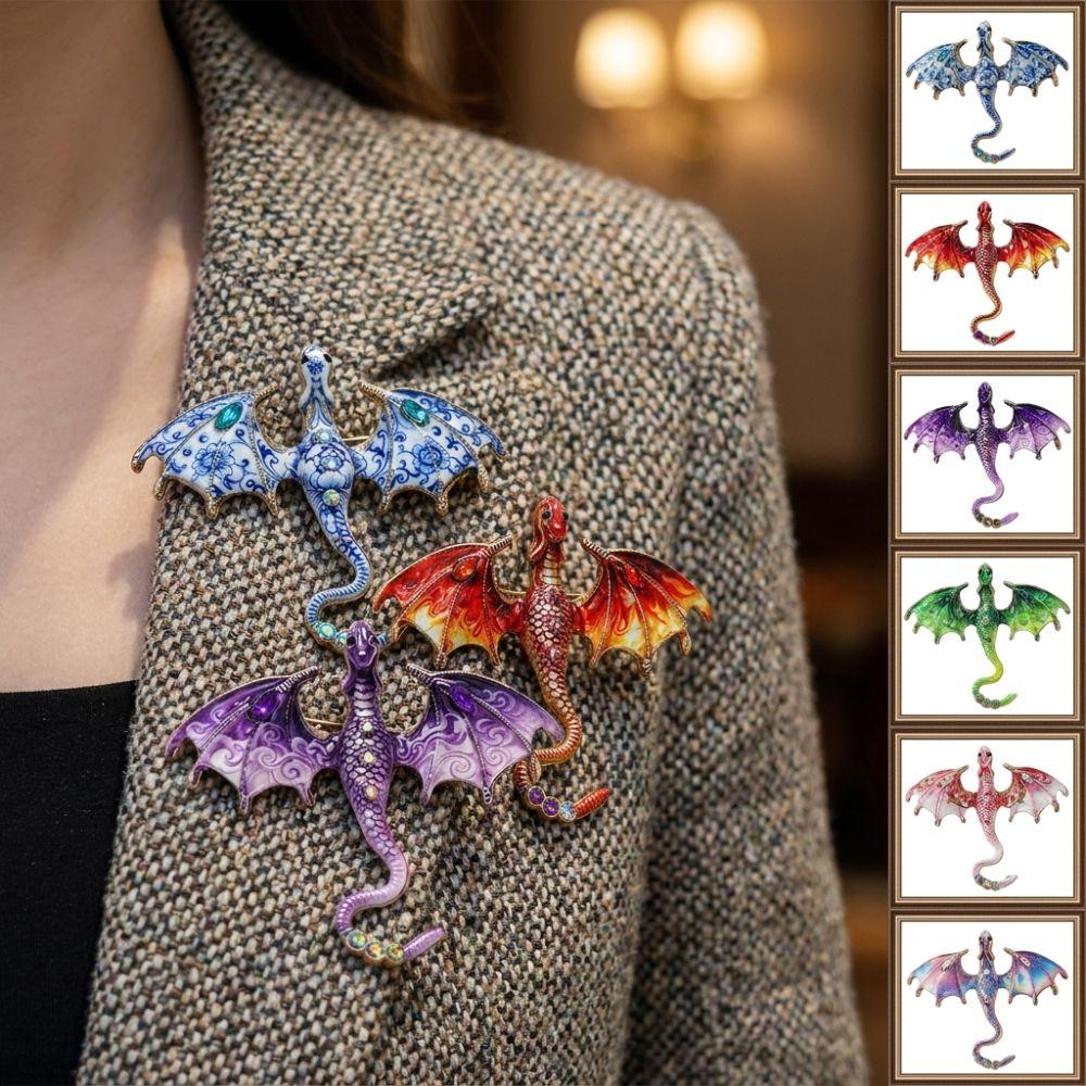Fantasy Dragon Crystal Wing Dragon Pin Zinc Zinc Zinc Alloy Luxury Suit Lapel Pin for Men and Women