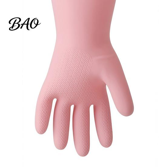 Warm Household Cleaning Gloves Long Sleeves Dishwashing Gloves, Thick Fleece Lining Non-Slip Silicone Rubber for Kitchen And Bath Reusable Waterproof