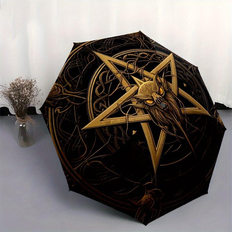 Golden Pentagram with Demon Skull: Mystic Symbol Art PrintUmbrella, Portable 3-Fold Umbrella for Men & Women,Christmas Gift ES135