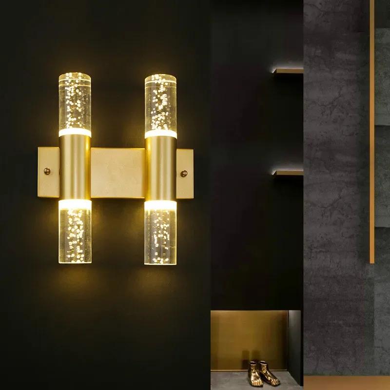 Bubble K9 Crystal Настенный светильник LED Space Алюминиевый водопроводный бра Золотая трубчатая лампа Роскошь Современный Простой
