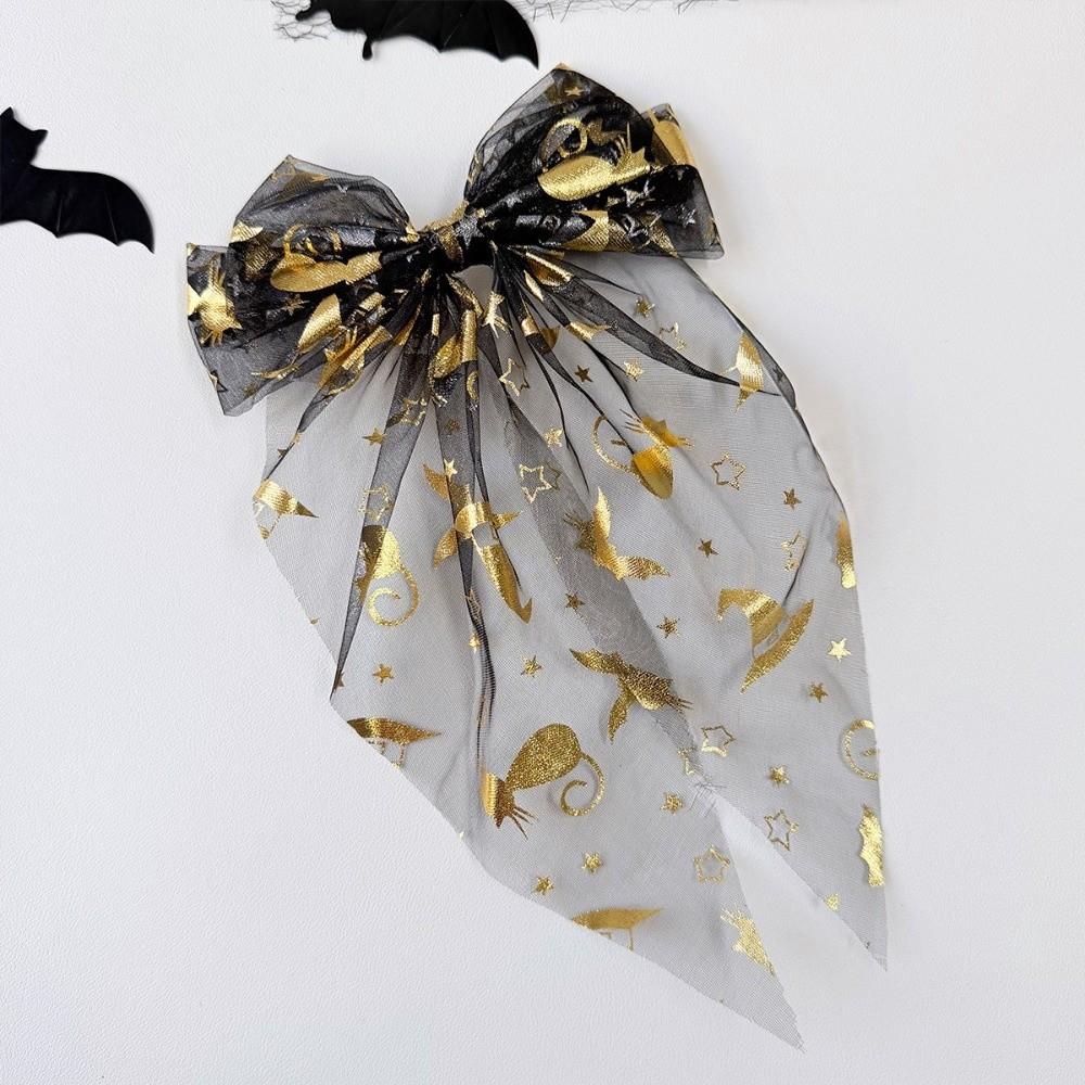 Bronzing Transparent Halloween Bow Hair Clip Mesh Tassel Halloween Hairpin Festival Daily Wear