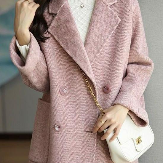 Женское шерстяное пальто средней длины в корейском стиле «елочка» - Осенне-зимняя мода