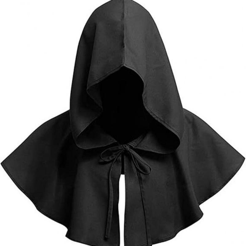 Halloween Grim Reaper Cape, Medieval Adult Demon Short Hooded Cloak Costume, Unisex Wizard Ghost Outfit
