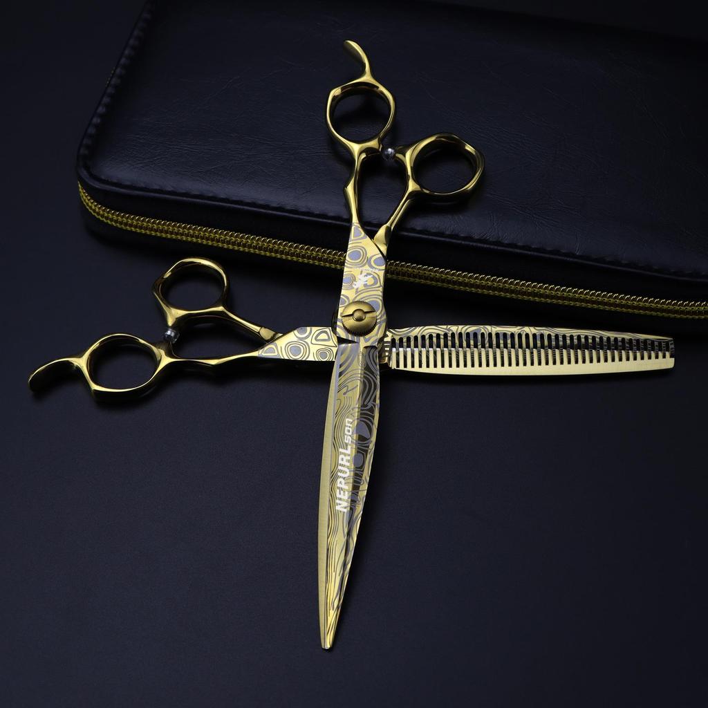 Napson Gold Damascus 7.0" Barber & Thinning Scissors