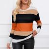 Женский пуловер с круглым вырезом и длинными рукавами, осенняя полосатая контрастная футболка, вязаный топ с леопардовым принтом, свободный и модный