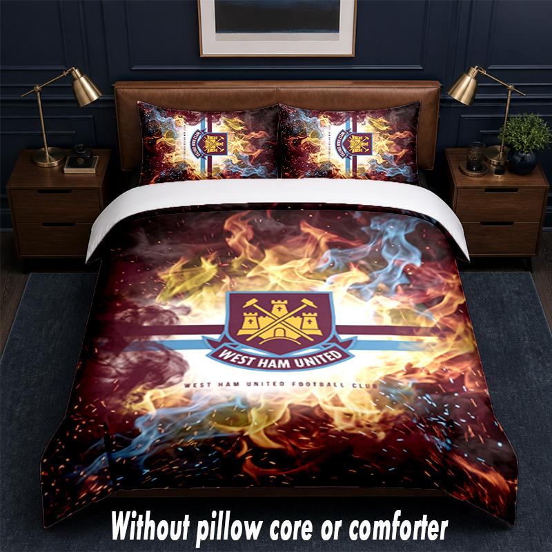West Ham United Football Design Bed Bedding Set 1 Duvet Cover + 2 Pillowcases Soft Breathable Household Bed Linens