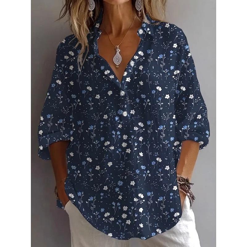 Women's Shirts Floral Graphic Stylish Casual Long Sleeved Shirt Collar Regular Tops Daily Going out Buttons Women's Clothing