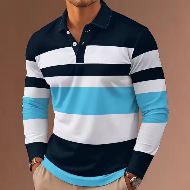 Autumn Winter Men Clothes Long Sleeve Stripe Polo Shirt Men Casual Fashion Golf Polo Shirt Slim Fit Tops 100% Polyester