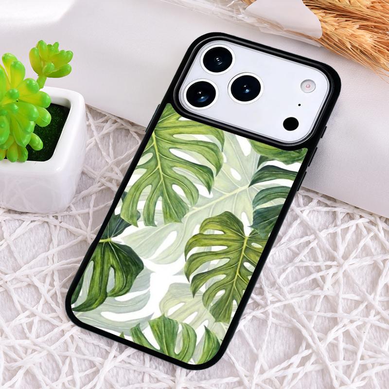 Зеленый чехол-лист Монстеры для iPhone 17 Air 16 15 11 12 14 13 Pro Max Ударопрочный чехол