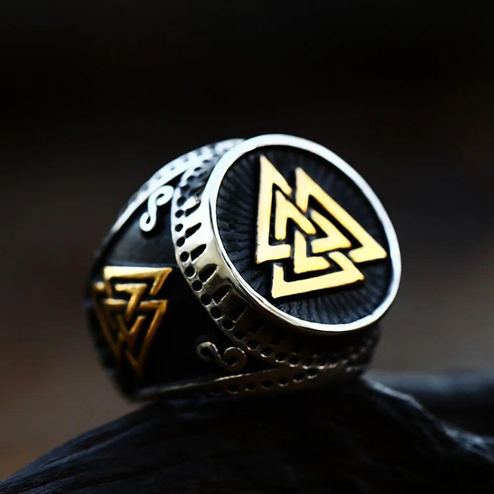 Men Biker Nordic Viking Rings Stainless Steel Retro Nordic Ethnic Belief Odin Viking Rune Ring Men Amulet Jewelry