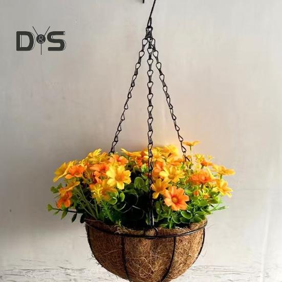 Искусственные подвесные цветы в корзине, искусственные цветы для улицы с корзиной, подвесные искусственные ромашки, искусственные растения с цепью для домашнего сада, патио, декор
