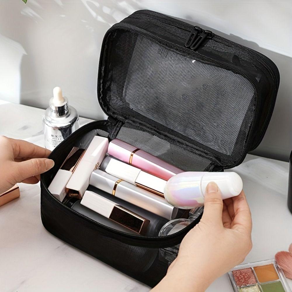 Zipper Mesh Cosmetic Bags 1/2/3 Layers Perspective Makeup Bag Portable Cosmetic Storage Bag Travel
