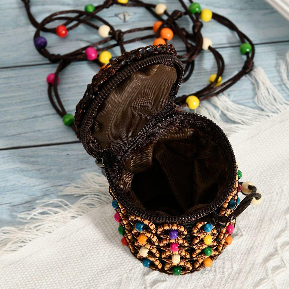 Portable Cloth Ethnic Style Crossbody Bag Retro Coconut Shell Handmade Weave Bag Vintage Handbag Bohemian Shoulder Bag Women