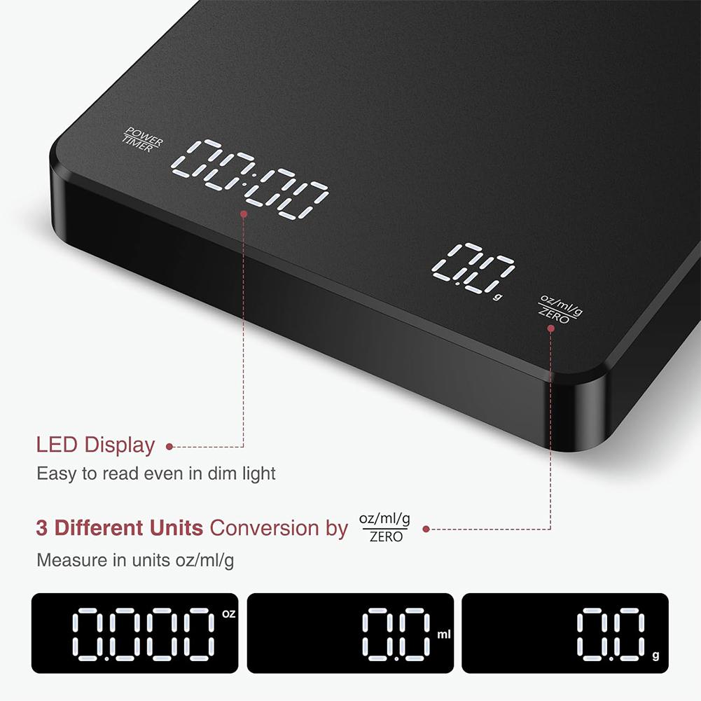 Мини кофейные весы с таймером Точные весы Автоматическая тара Перезаряжаемые 3 кг/0,1 г Портативные цифровые кухонные весы Весы для эспрессо