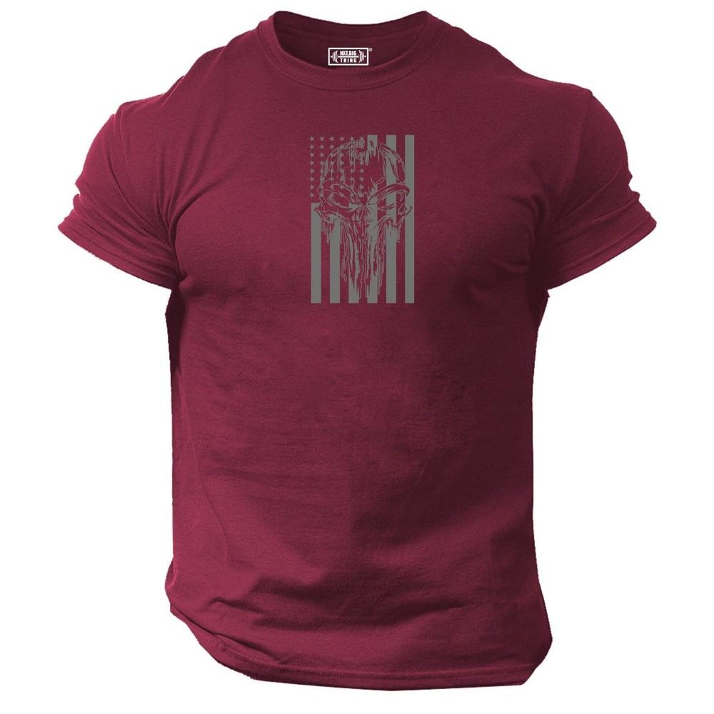 Us Flag Skull T Shirt Gym Clothing Bodybuilding Training Workout Boxing Mma Top