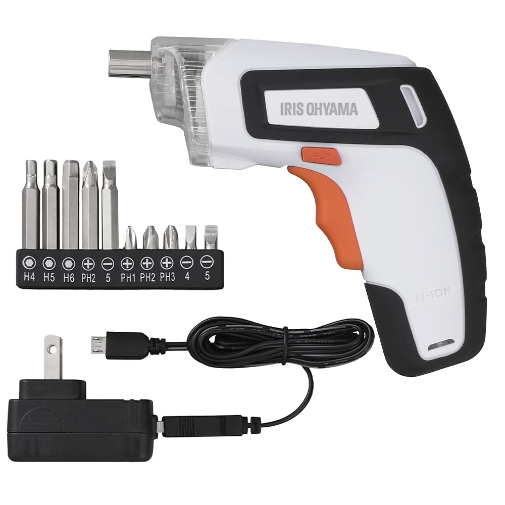 Furniture Assembly Iris Ohyama Compact Electric USB LED Light for Brighter Cordless Drill for All-in-One Tool Screwdriver, White/Orange,