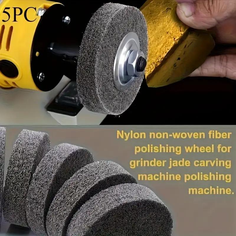 5Pcs 3-inch fiber polishing wheel, abrasive granular material, 3/8-inch shaft hole, suitable for table grinders