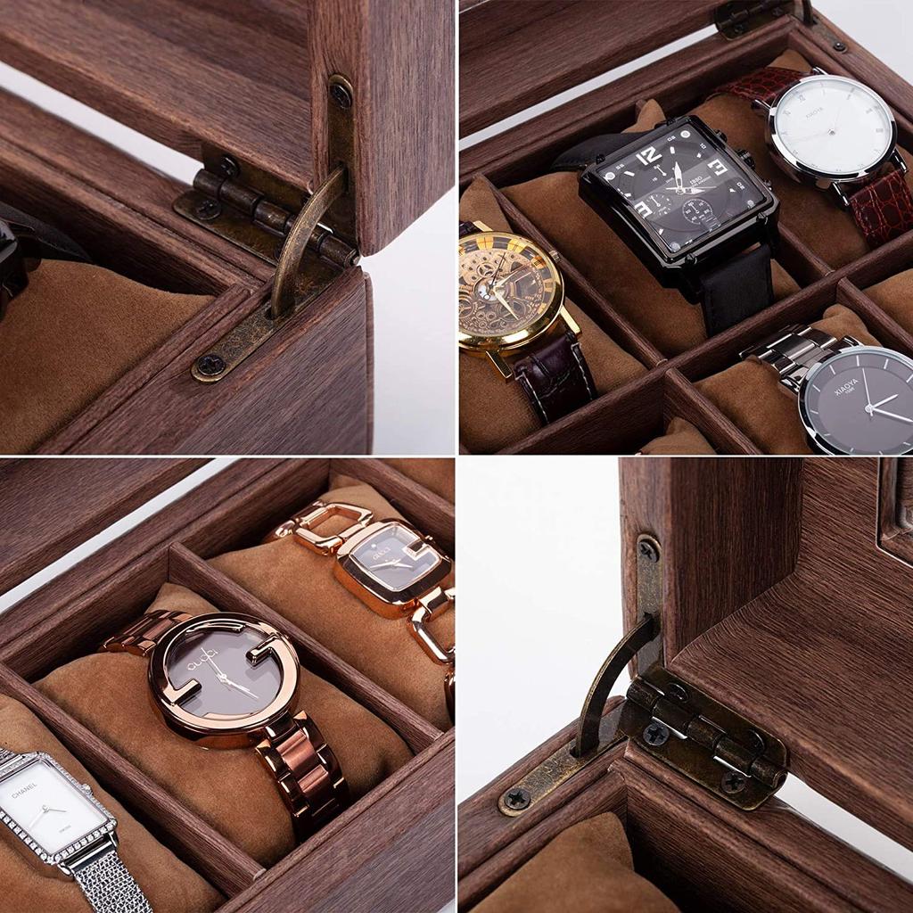 Reodoeer Wood Grain PU Watch Storage Case Watch Storage Box Collection Case for 6 Watches