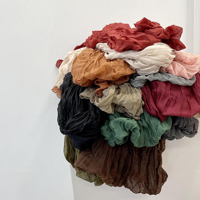 Korean Style Cotton Linen Folded Women'S Scarf Thin Pure Color Simple Match Long Shoulder Wrap Neck Warmer Silk Scarf
