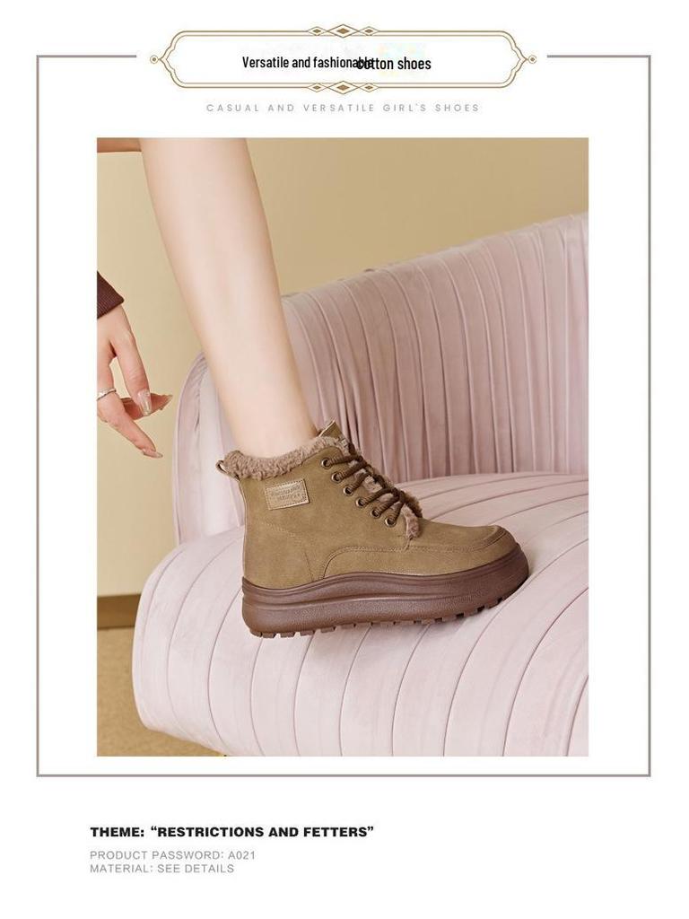 Женские нескользящие ботинки из овчины для снега осень/зима 2024 года: Теплые, толстые бархатные, ретро-хлопковые, короткие меховые сапоги на толстой подошве