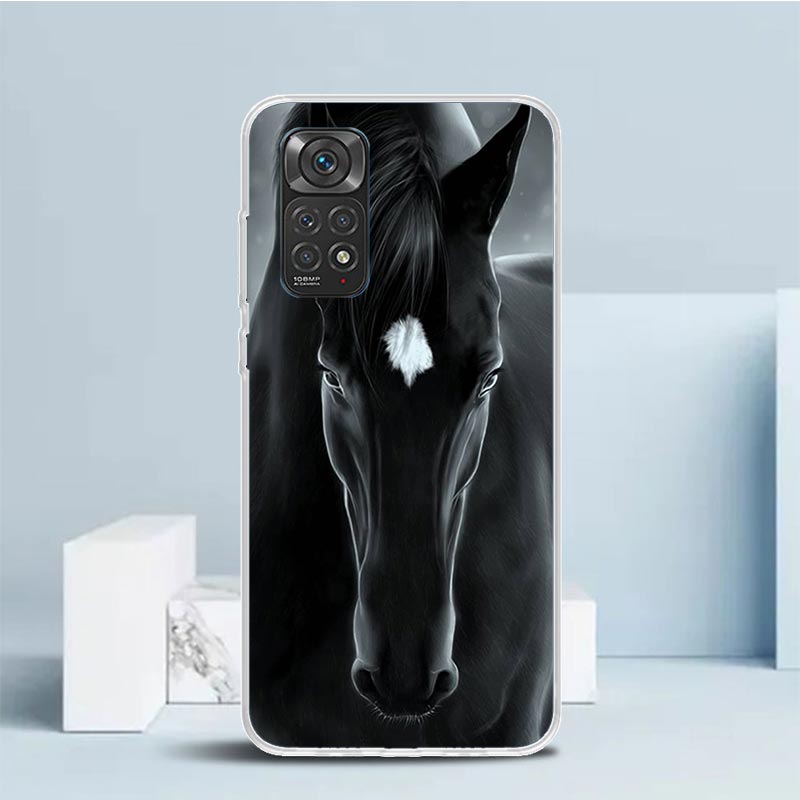Чехол для телефона Animal Black Horse для Xiaomi Redmi Note 15 14 14S 13 12S 12 Pro Plus 11S 11 11T 11E 10S 10 + Мягкая задняя крышка из ТПУ Красный