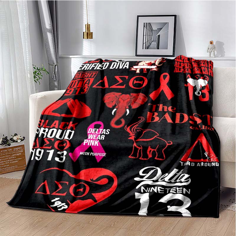 Red and Black Greek Letter Collage Print Flannel Blanket, Sorority Inspired Throw Blanket