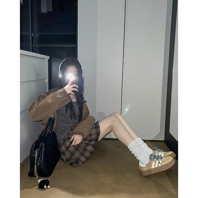 [Autumn] Maillard Brown Leather Thick-soled Heightening German Training Shoes Women's 2025 Autumn Soft-soled Sports and Leisure Board Shoes