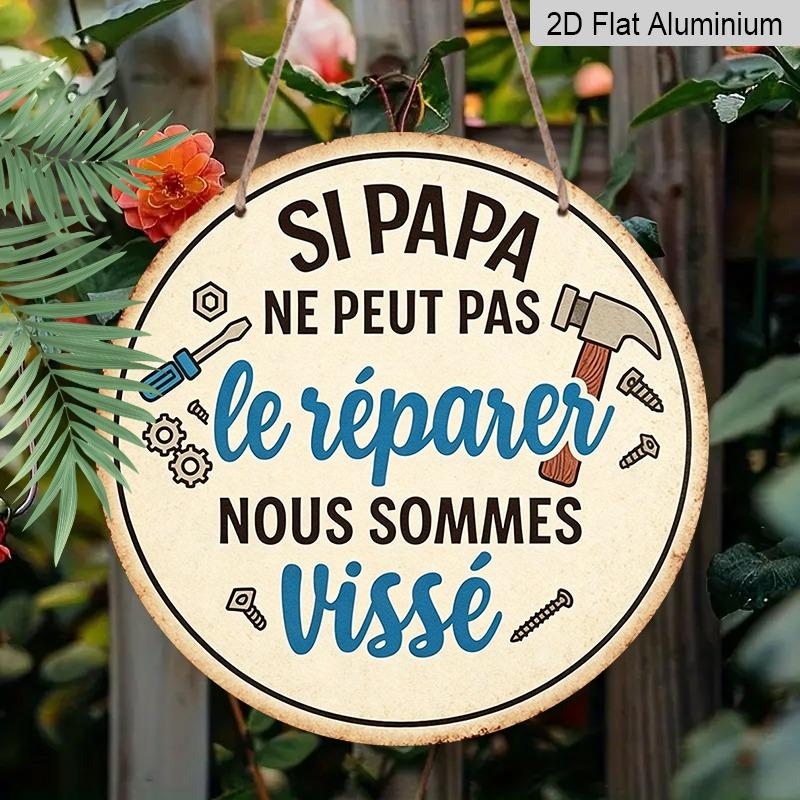 2D Flat Father's Day Themed Aluminum Pendant, Available in Various Sizes. Featuring Fun French Quotes and Quirky Tools, It's An Ideal Choice for Home