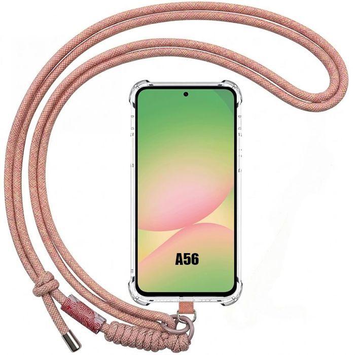 Coque Antichoc - BOOLING - pour Samsung Galaxy A56 5G - Transparente avec Cordon Amovible Rose
