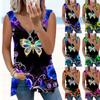 Women's Top Summer New Fashion Garden Butterfly Printed Casual Plus Size Sleeveless Zipper V-neck Top Tank Top