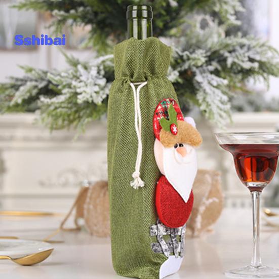 Рождественская сумка для бутылки вина с шнурком Санта-Клаус Олень Снеговик Медведь Мешковина Подарочная сумка для бутылки вина Крышка рождественского праздника Украшение бутылки вина