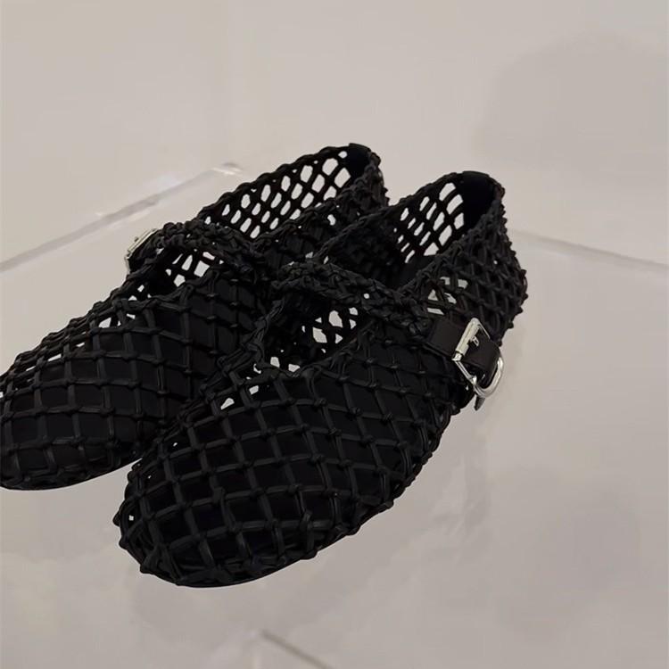 Мода 2025 Лето Балетки Женские Туфли Мэри Джейн Женские На плоской подошве Сетчатые Рыболовная сеть Полые Одинарные туфли Сандалии