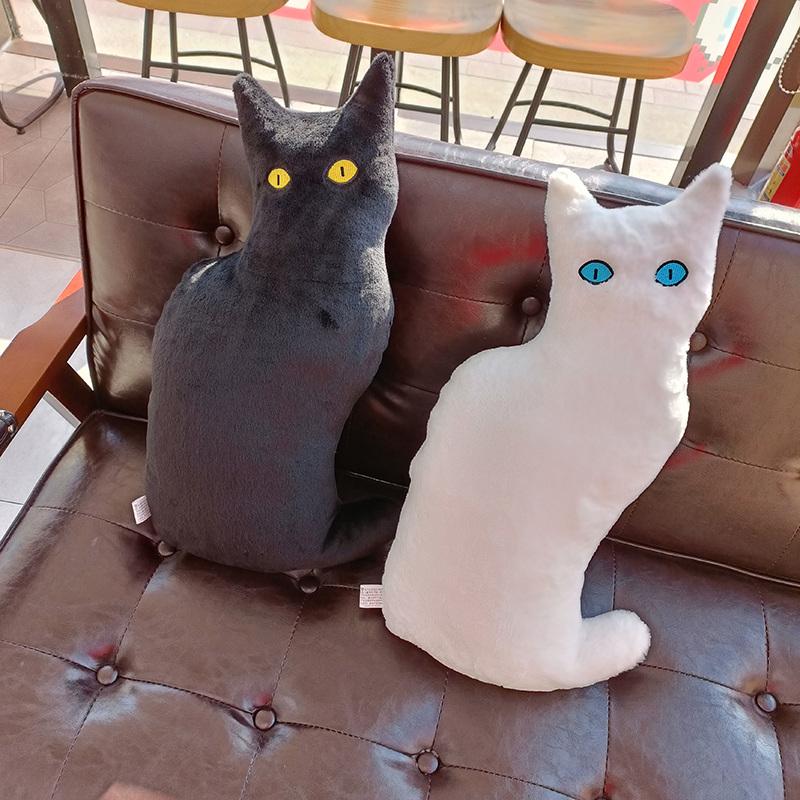 New Styles Cool Plush Stuffered Dolls Black White Cat Realistic Cat Animal Pillow Home Decorations