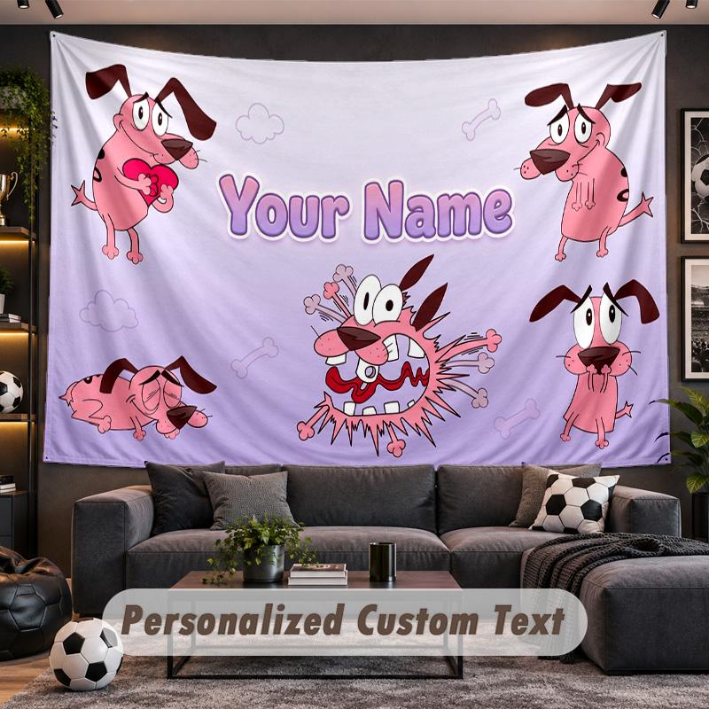 Courage the Cowardly Dog Personalized Tapestry Support Custom Name, Wall Art Home Decoration