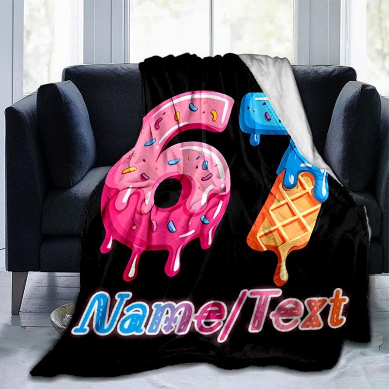 1PC Custom Name "Sweet 67th Celebration" flannel blanket versatile,all-season throw suitable for the living room,bedroom,camping,travel,and gift