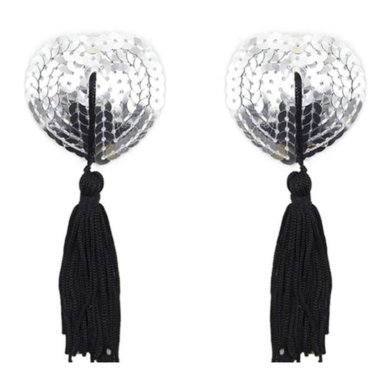 Блестящие накладки на соски в форме сердца с кисточками - Силиконовые пастилки Аксессуары для нижнего белья