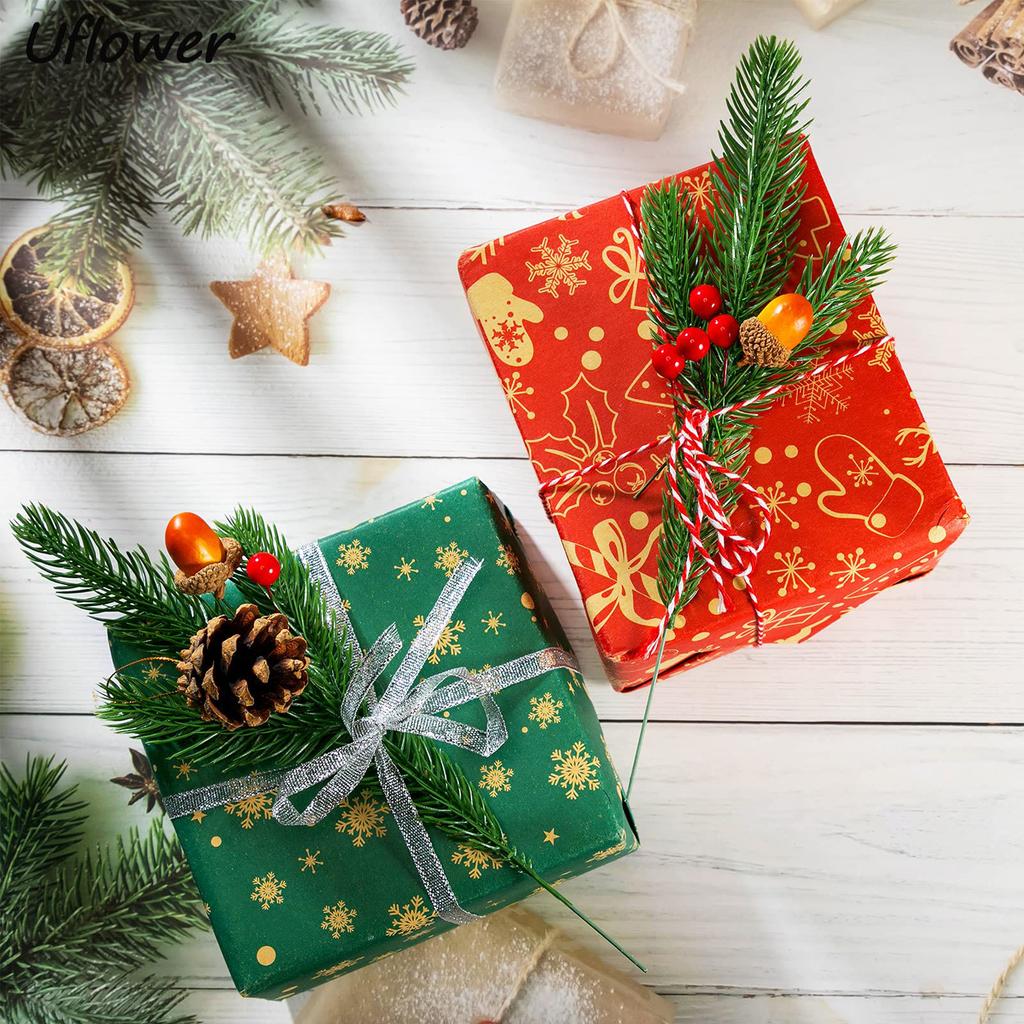 Christmas Artificial Branches Fake Plants Pine Needles Wreath Vine Rattan for Xmas Tree Gift Box Wedding Flowers Decoration