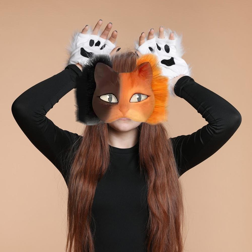DIY Therian Mask Kit with Felt Fabric Sheet Plush Faux Fur Eye Mesh Blank Cat Mask Blank Animal Dress Up Mask for Boys Girls