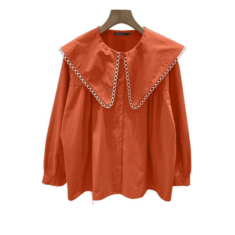 ZANZEA Женская повседневная блузка с длинным рукавом и воротником-куклой