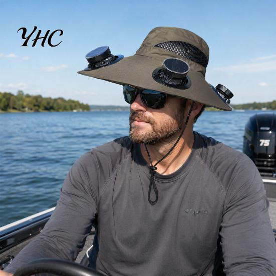 Solar Powered Sun Hat with Detachable Fan Design, 4 Fans UPF 50+ Bucket Hat, Battery Backup Adjustable Fit Outdoor Cooling Built-in Panels And Type-C