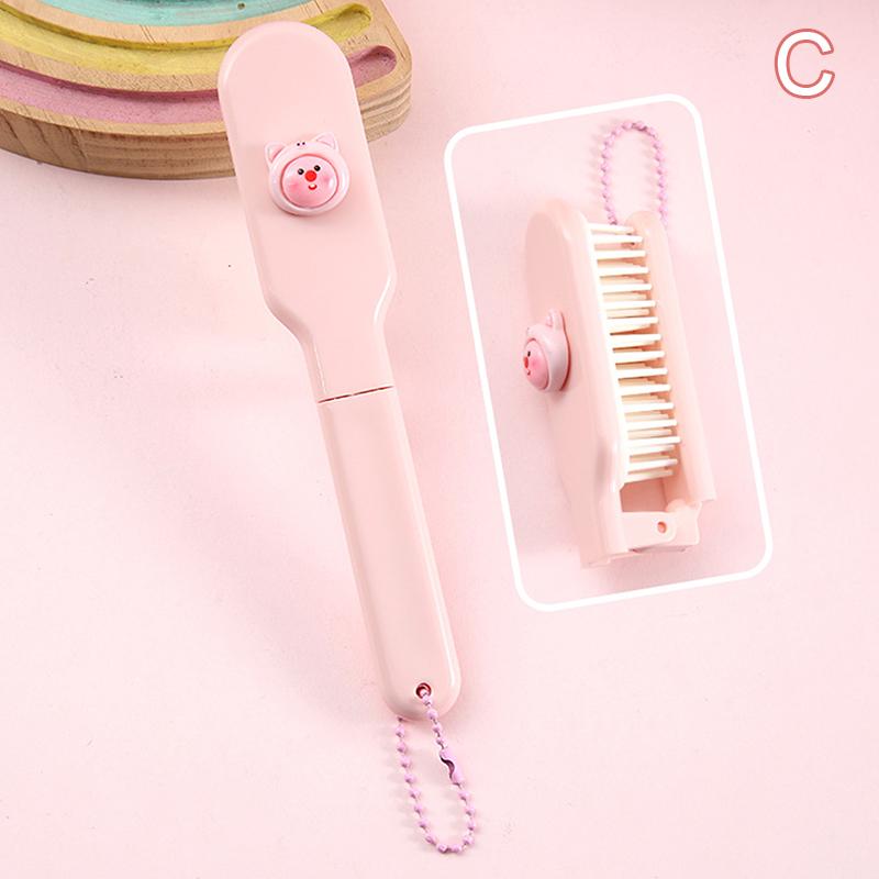 Cute Cartoon Pink Loopy Folding Comb Hairdressing Comb Anti-Static Hair Brush Portable Combs For Girls Women Hair Styling Tools