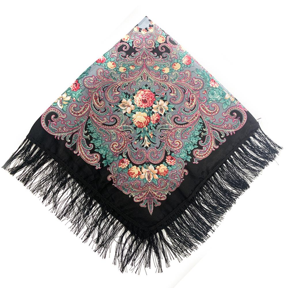 Женский этнический теплый шарф-шаль с принтом - Осенне-зимний квадратный мусульманский головной платок