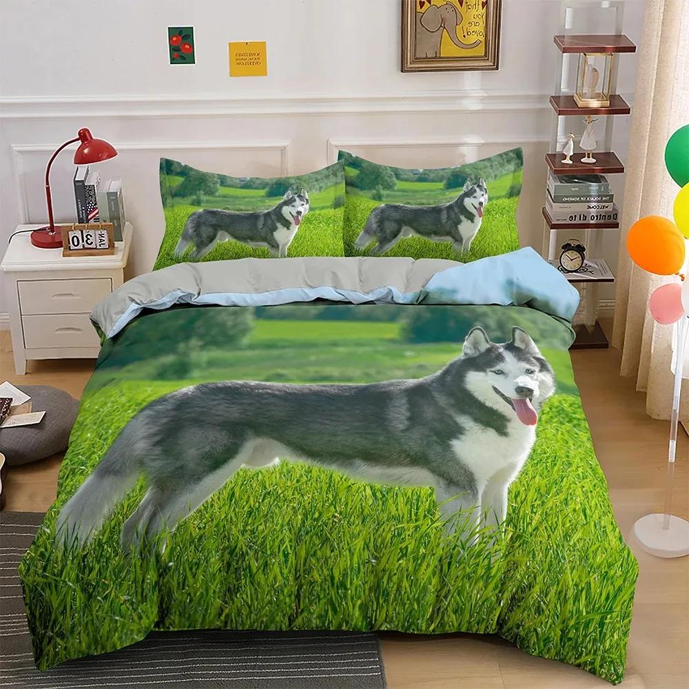 Cute Dog Duvet Cover Twin Full Queen King Siberian Husky Bedding Set for Kids Teens Boys Girls Lovely Pet Animal Comforter Cover
