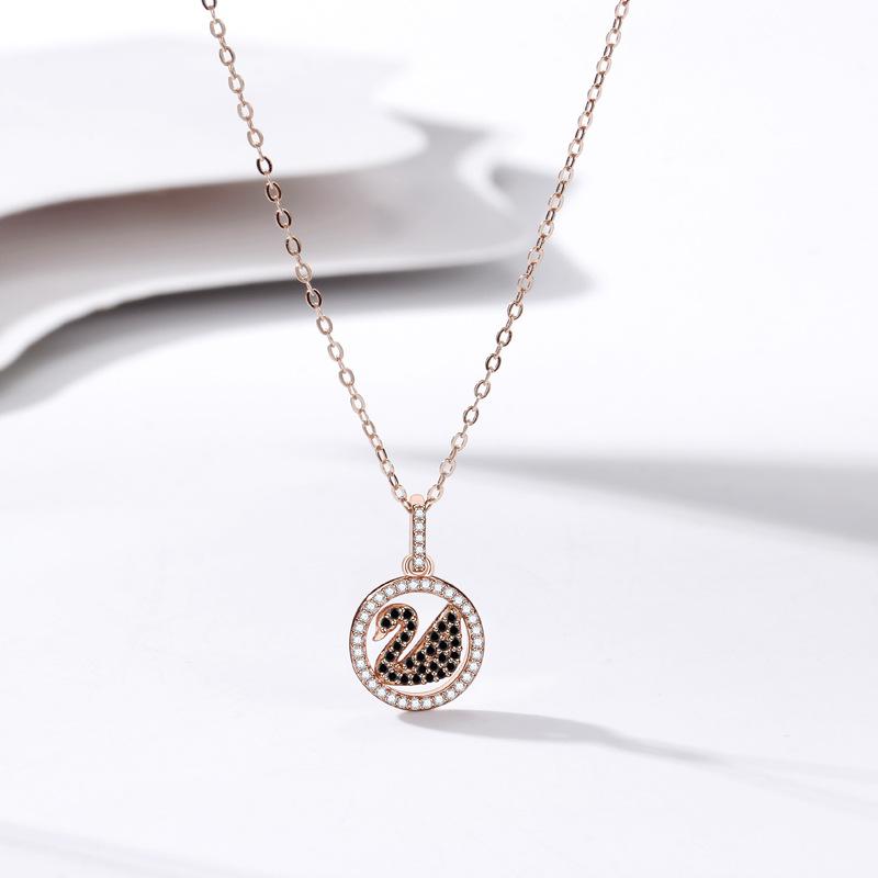 Swan Necklace Female Niche Light Luxury Fashion Versatile Temperament Advanced Full Diamond Black Swan Collarbone Chain Female Quality