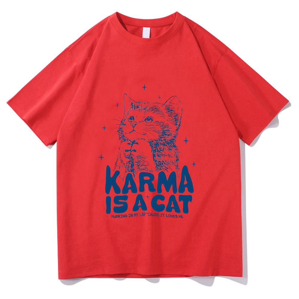 Футболка с принтом "Карма - это кошка", мультяшный принт, Харадзюку, Каваи, футболка с коротким рукавом, милая хлопковая футболка, унисекс, высокое качество, ретро одежда