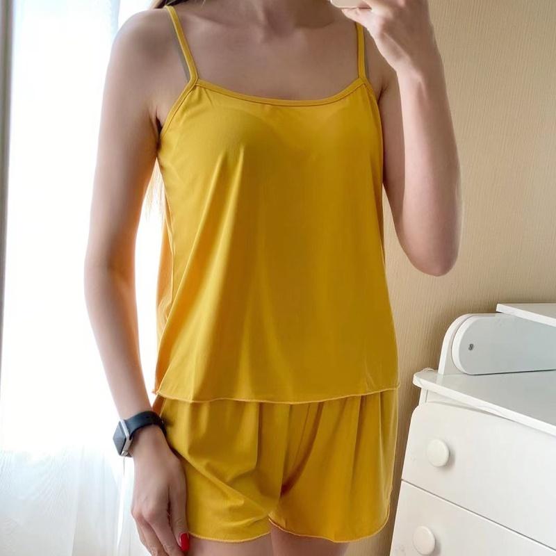 ECMLN комплект из 2 шт., женский пижамный комплект, бюстгальтер без косточек и шорты, одежда для сна, жилет на бретельках, шорты, хлопковый топ на бретельках, пижамные комплекты, нижнее белье, костюм для сна